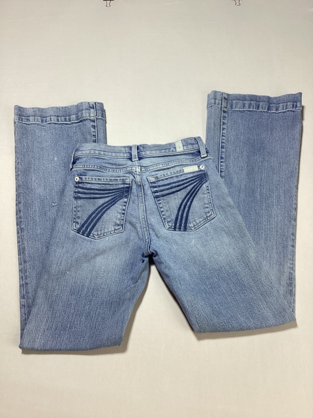 7 For All Mankind Tailorless Dojo Light Blue Flare Jeans - Picture 4 of 15